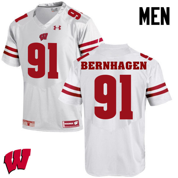 Wisconsin Badgers Men's #91 Josh Bernhagen NCAA Under Armour Authentic White College Stitched Football Jersey GH40M13MR